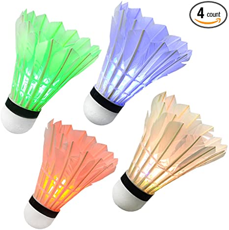 Ohuhu LED Badminton Birdies, Glow in The Dark Night Badminton Shuttlecocks Lighting Birdie for Outdoor Indoor Sports Activities, 4-Pack