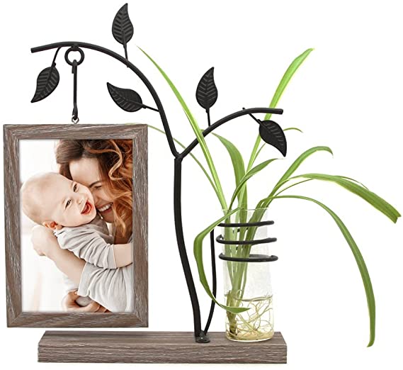 Afuly Family Picture Frame 4x6 Vertical Metal Tree Desk Photo Frames with Decorative Bud Vase Double Sides Display Unique Gifts for Mother