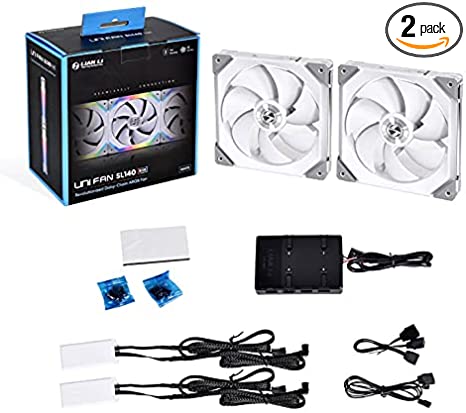 Lian Li UNI Fan SL140 RGB x2 140mm Revolutionized Daisy-Chain ARGB Fan - White (one Controller Included)