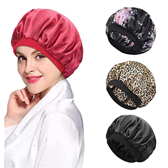 4 Pieces Satin Sleep Cap, Women Hair Bonnet with Soft Elastic Band Night Sleeping Cap for Salon Sleep Spa