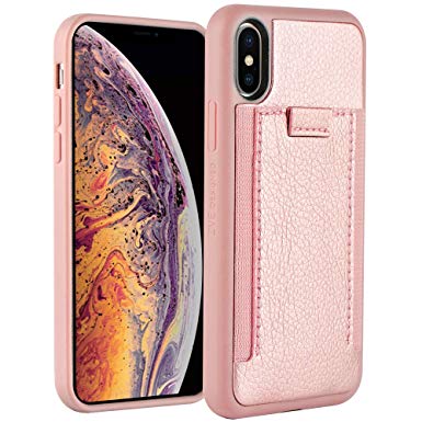 Wallet Case for iPhone X/iPhone XS, ZVEdeng Card Holder Case for iPhone X/iPhone XS, Ultra Slim Shockproof Protective Wallet Case for iPhone X/XS 5.8inch-Rose Gold(New)