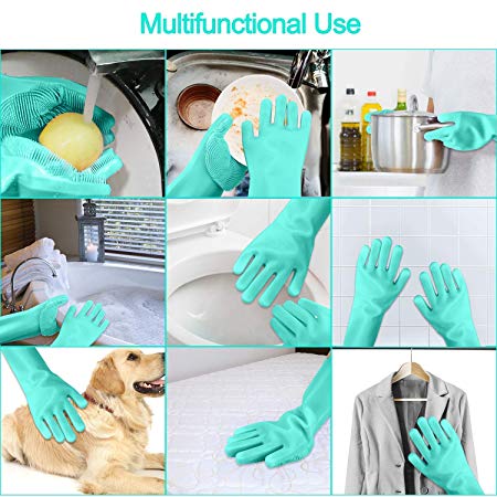 LUMONY® Silicone scrubbing gloves for dishwashing,silicone gloves for dishwashing,silicone gloves for kitchen,silicone gloves,gloves for washing utensils,magic gloves for kitchen cleaning,Magic Silicone Gloves,Heat Resistant,Dishwashing Gloves with Wash Scrubber, Reusable Cleaning Gloves for Kitchen,Car,Bathroom and Pet (Multi-Color)
