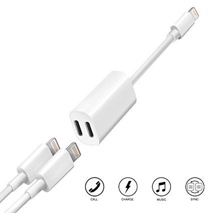 Woitech iPhone 7 Adapter & Splitter Dual Lightning Headphone Audio & Charge Adapter for iPhone X/ 8/ 8 Plus/ 7 / 7 Plus and iOS 10 or Later