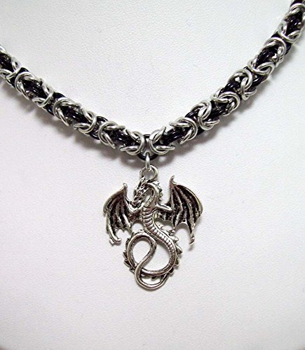 dragon necklace, dragon, jewelry, chainmaille necklace, mens necklace, mens jewelry