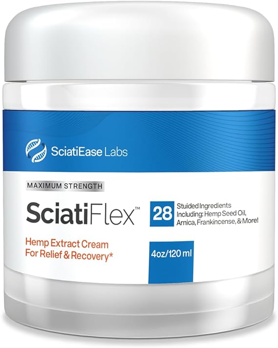 SciatiFlex Topical Sciatic Cream - Maximum Strength for Sciatic Nerve Discomfort in The Lower Back, Hips, Buttocks, Legs and Feet - Hemp Cream with Arnica Extract, Shea Butter, Aloe Vera - 4oz