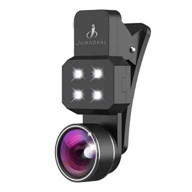 Junadael 4 in 1 New Beauty LED Fill Light Selfie Ring Light with 198° Fisheye Lens 15x Micro Lens Plus 0.4x Super Wide Angle Lens for All Smartphones and Tablets