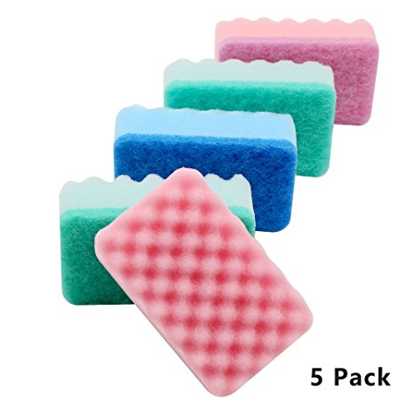 Multi-Use Soft Wavy Scrunge Scrub Sponge, Non-scratch Dish Scouring Pads Used for Kitchen and Home (Pack of 5)