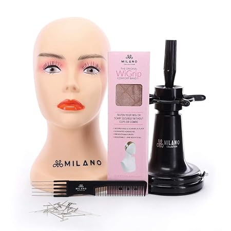 MILANO COLLECTION 5pc. Wig Accessories Essential Starter Kit with Original WiGrip, Mannequin Head, Suction Clamp, T-Pins, and Teasing Comb