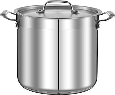 12-Quart Stainless Steel Stockpot - 18/8 Food Grade Heavy Duty Large Stock Pot for Stew, Simmering, Soup, Includes Lid, Dishwasher Safe, Works w/ Induction, Ceramic & Halogen Cooktops