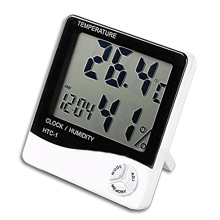 HDE Indoor Digital Humidity Meter Hygrometer Thermometer with Large LCD Display Temperature Alarm Clock