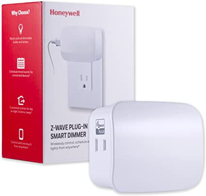 Honeywell UltraPro Z-Wave Plus Smart Light Dimmer Switch, Single Outlet Plug-In | Built-In Repeater Range Extender | ZWave Hub Required - Alexa and Google Assistant Compatible, 39336