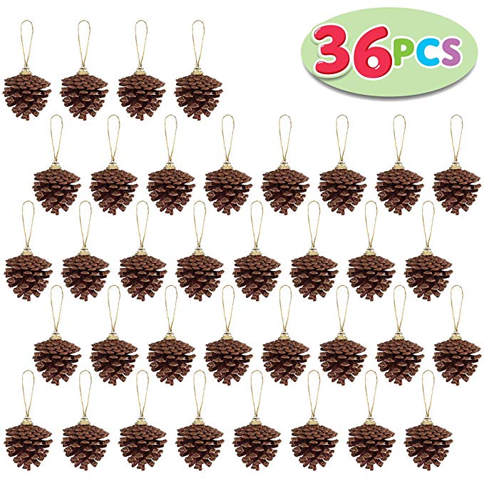 Joiedomi 36Pcs 2.5" Hanging Real Pine Cones Ornaments for Christmas Tree and Holiday Decorations