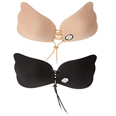2 Pack Silicone Invisible Strapless Backless Bra,Breathable Push Up Self-Adhesive Gel Stick on