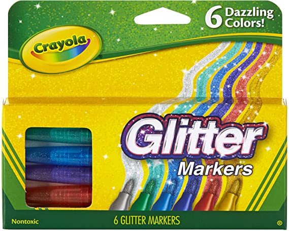 Crayola Glitter Markers, Assorted Colors, Gift, 6 Count (58-8629)