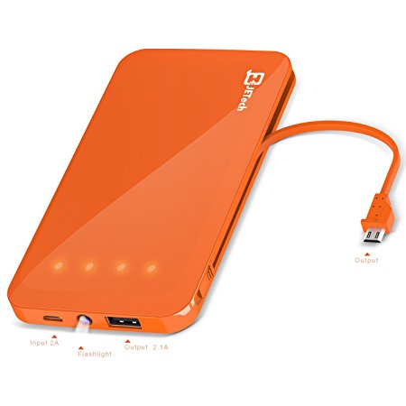 Portable battery, JETech 5,000mAh 2-Output Portable External Power Bank Battery Charger Pack for iPhone 6/5/4, iPad, iPod, Samsung Devices, Smart Phones, Tablet PCs (Orange)