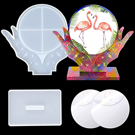 Palksky Photo Frame Resin Mold Silicone Makeup Mirror Epoxy Casting Mold with 2Pcs Acrylic Mirror for DIY Picture Frame Tabletop Cosmetic Mirror Home Decoration Handmade Ornaments crafts and Gifts