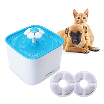 Docatgo Pet Water Fountain,2L Cat Water Dispenser, Flower Style Dog Drinking Fountain with 2PCS Replacement Filter, Super Quiet Automatic Electric Water Drinking Bowl for Cat and Small Dogs