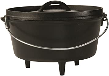 Lodge 25.4 cm / 4.73 Litre / 5 Quart Pre-Seasoned Cast Iron Outdoor/Camp Deep Dutch Oven, Black, 31x28x19 cm