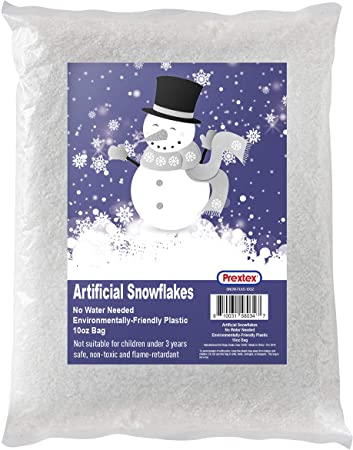 Artificial Snow 10 Ounces Fake Snow Flakes for Christmas Tree Decoration, Village Displays - Sparkling White Dry Plastic Snow for Holiday Decor and Winter Displays