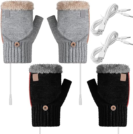 SATINIOR USB Heated Gloves 2 Pairs Winter Warm Heating Mitten Full and Half Hand Warmers Washable Knitting Typing Gloves