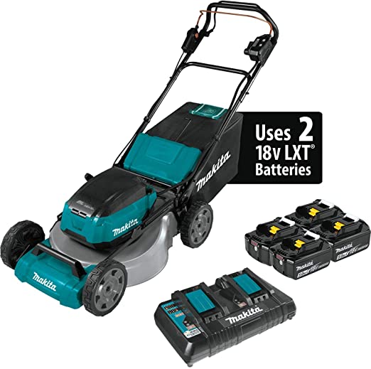 Makita XML08PT1 (36V) LXT Lithium‑Ion Brushless Cordless 18V X2 21" Self Propelled Lawn Mower Kit with 4 Batteries, Teal