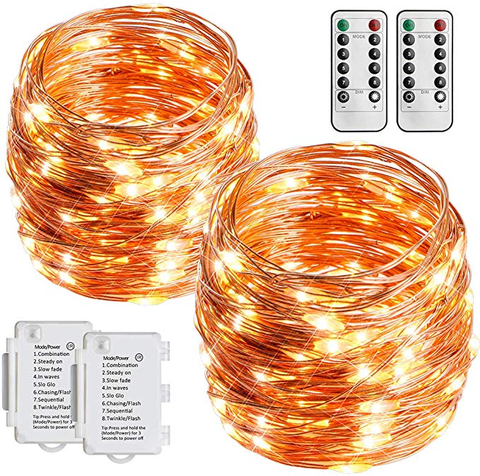 16.4ft 40 LED String Light [Remote and Timer] 8 Modes Battery Operated Fairy Light for Outdoor Indoor Wedding Party Bedroom Wall Decoration (120 Hours of Lighting, IP65 Waterproof, Warm White)