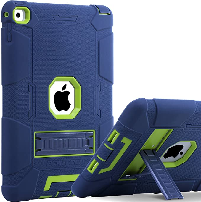 BENTOBEN iPad Air 2 Case, iPad Air 2 Case Kids, Three Layer Shockproof Full Body Protection Heavy Duty Hybrid Hard PC Soft TPU Bumper Protective Kickstand Case Cover for iPad Air 2 - Navy Blue/Green