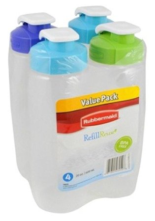 Rubbermaid - Refill/Reuse 4 Bottle Value Pack, Plastic, Leak-Proof Design