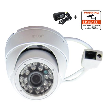 HOSAFE 1MD1W HD IP Camera Outdoor 720P Night Vision ONVIF H.264 Motion Detection Email Alert Remote View Via Smart Phone/Tablet/PC, Working With Foscam IP Camera Software Blue Iris IP Camera DVR (White)