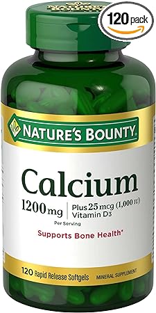 Nature's Bounty Calcium Carbonate & Vitamin D, 1200mg Calcium & 1000IU Vitamin D3, 120 Softgels,…