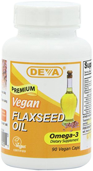 Deva Organic Vegan Vitamins Flax Seed Oil, Omega-3, 90 Vcaps (Pack of 2)