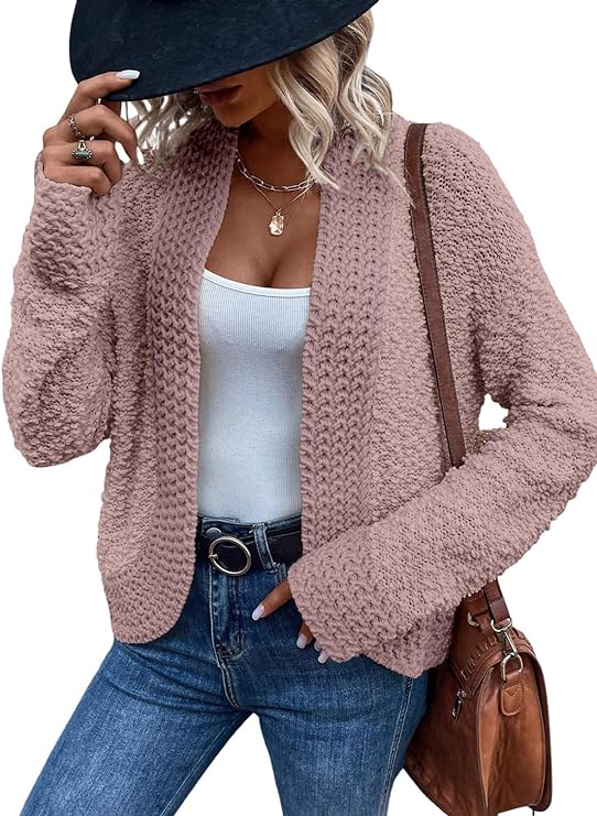 Dokotoo Women's 2023 Fashion Casual Open Front Long Sleeve Chunky Knit Cardigans Sweaters Outerwear Coats