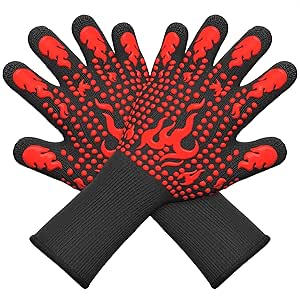 BBQ Grill Gloves 1472 °F Degree Heat Resistant Gloves - Grilling Gloves Heat Resistant BBQ Gloves Heat Resistant Cooking Gloves Grill Gloves for Outdoor Grill -Kitchen Gloves for Cooking Oven Gloves