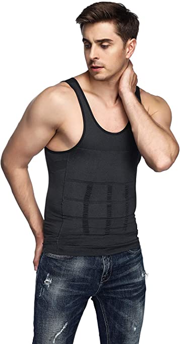 Odoland Men's Body Shaper Slimming Shirt Tummy Vest Thermal Compression Base Layer Slim Muscle Tank Top