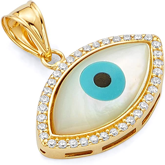 14k Yellow Gold CZ Evil Eye Charm Pendant (Size : 20 x 20 mm)