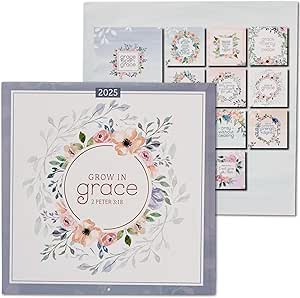 Christian Art Gifts Large Inspirational Scripture 2025 12 Month Wall Calendar for Women: Grow in Grace Encouraging Monthly Bible Verses, Office, Home, School, Kitchen, Cute Multicolor Florals, 10 x 10