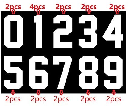 22pc Total 5 Inch Iron On Numbers 0 to 9 for Team Pack Sport Jerseys T Shirts Athletic Number Transfers (White kit)