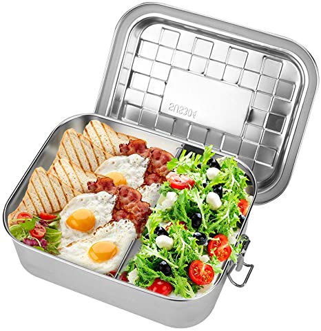 Stainless Steel Bento Box, BicycleStore 1400ML Lunch Box Containers Leakproof Metal Lunch Containers with 2 Compartment for Kids or Adults, Dishwasher Safe