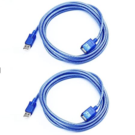 DTECH USB 2.0 Extension Cable 3m 2 Pack A Male to A Female Cord （10ft,Blue)