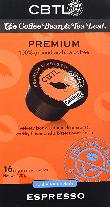 CBTL Premium Espresso Capsules By The Coffee Bean & Tea Leaf, 16-Count Box, k-cup