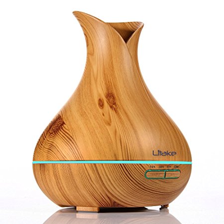 Litake Essential Oil Diffuser 400ml Cool Mist Humidifier Ultrasonic Aromatherapy Wood-Grain Whisper Quiet Operation 7 Color Changing Light for Office Home Bedroom Living Room Study Yoga Spa