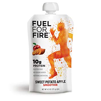 Fuel For Fire - Fruit & Protein Smoothie Squeeze Pouch 4.5 oz - 9 Ingredients - Perfect for Workouts, Kids, Snacking - Gluten-Free, Soy-Free, Kosher, No Added Sugar (Sweet Potato Apple, 12-Pack)