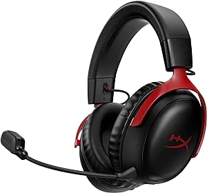 HyperX Cloud III Wireless – Gaming Headset for PC, PS5, PS4, up to 120-hour Battery, 2.4GHz Wireless, 53mm Angled Drivers, Memory Foam, Durable Frame, 10mm Microphone, Black/Red (Renewed)