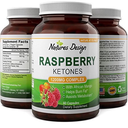 Blend Of Raspberry Ketones, Green Tea Extract And African Mango – Lose Weight Faster – Natural Ingredients To Speed Up Weight Loss, Suppress Appetite & Burn Fat – 60 Capsules By Natures Design
