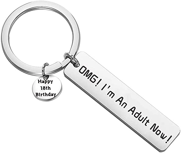 BEKECH Funny Adult Birthday Gifts 18th Birthday Keychain OMG I'm an Adult Now Jewelry Gifts for Adult 18th Birthday