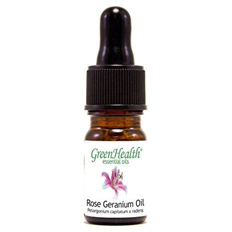 Rose Geranium – 1/6 fl oz (5 ml) Glass Bottle w/ Glass Dropper – 100% Pure Essential Oil – GreenHealth