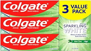 Colgate Sparkling White Whitening Toothpaste - Mint Zing - Professional Teeth Whitening with Sensitivity and Enamel Protection for a Fresh Clean Smile - Dentifrice for Daily Oral Care 120 mL Pack of 3