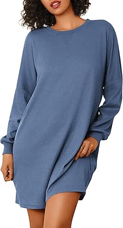 Ekouaer Nightgowns for Women Long Sleeve Sleep Shirts Waffle Knit Nightshirts Soft Sleep Dress Oversized Sleepwear