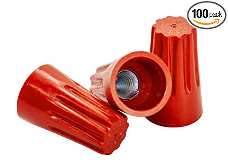 Red Wire Connectors, Bag of 100 - Twist-On P6 Type, Easy Screw On Cap, UL Listed and CSA Certified