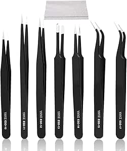 YHYZ 7pcs Precision ESD Electronics Tweezers (Version 2), Upgraded Stainless Steel Anti-Static ESD Tweezers Set Kit for Electronics, Sodlering, Jewelry Craft Model Making, Laboratory Work